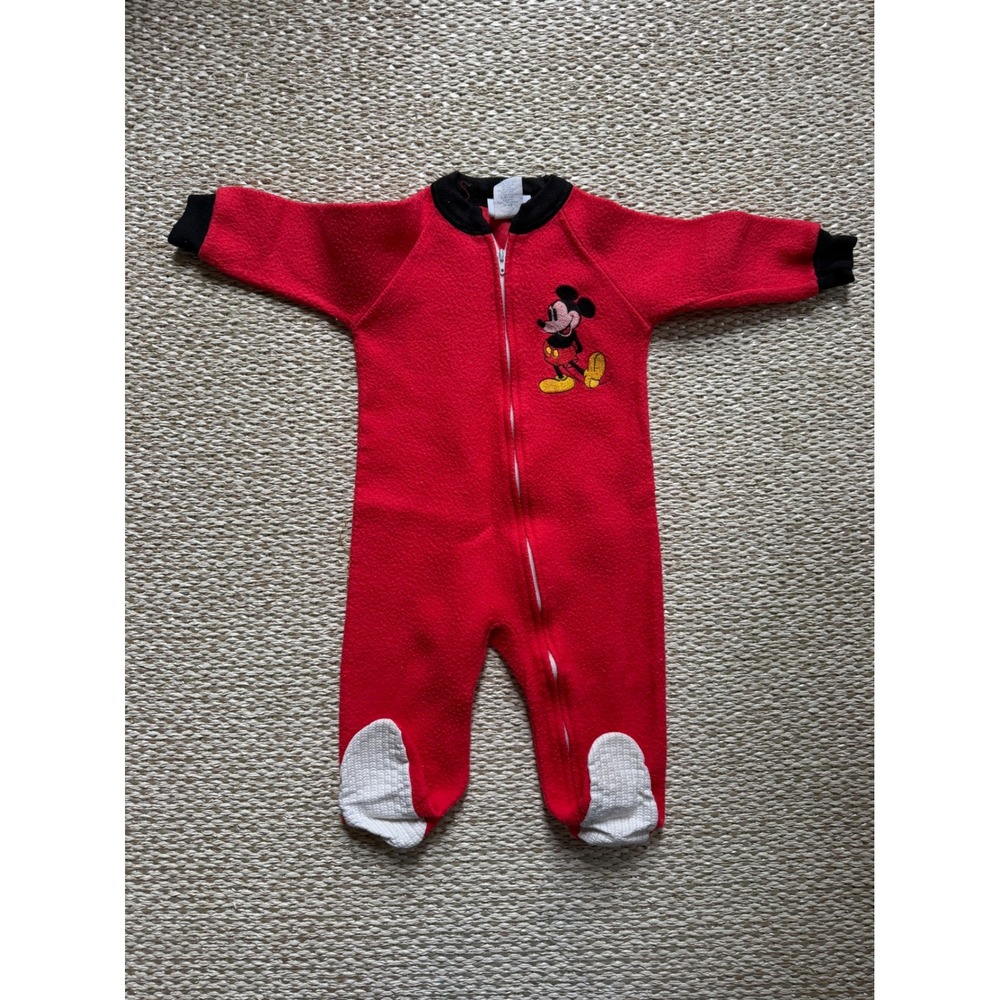 Vintage Disney Mickey Mouse Red Fleece Footed Pajamas Sleeper 18 Months romper